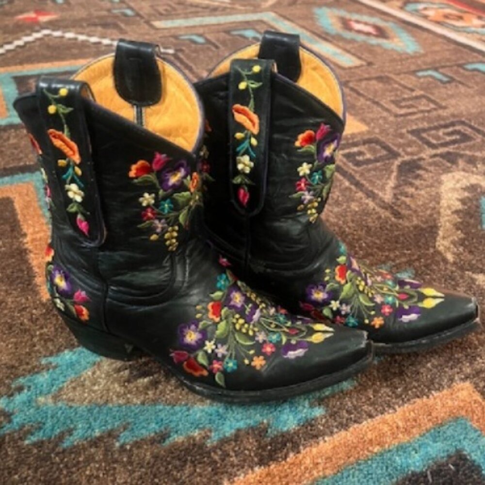 Old Gringo Sora Embroidered Floral Leather Western Cowboy Boots Black 5.5B - Picture 2 of 8
